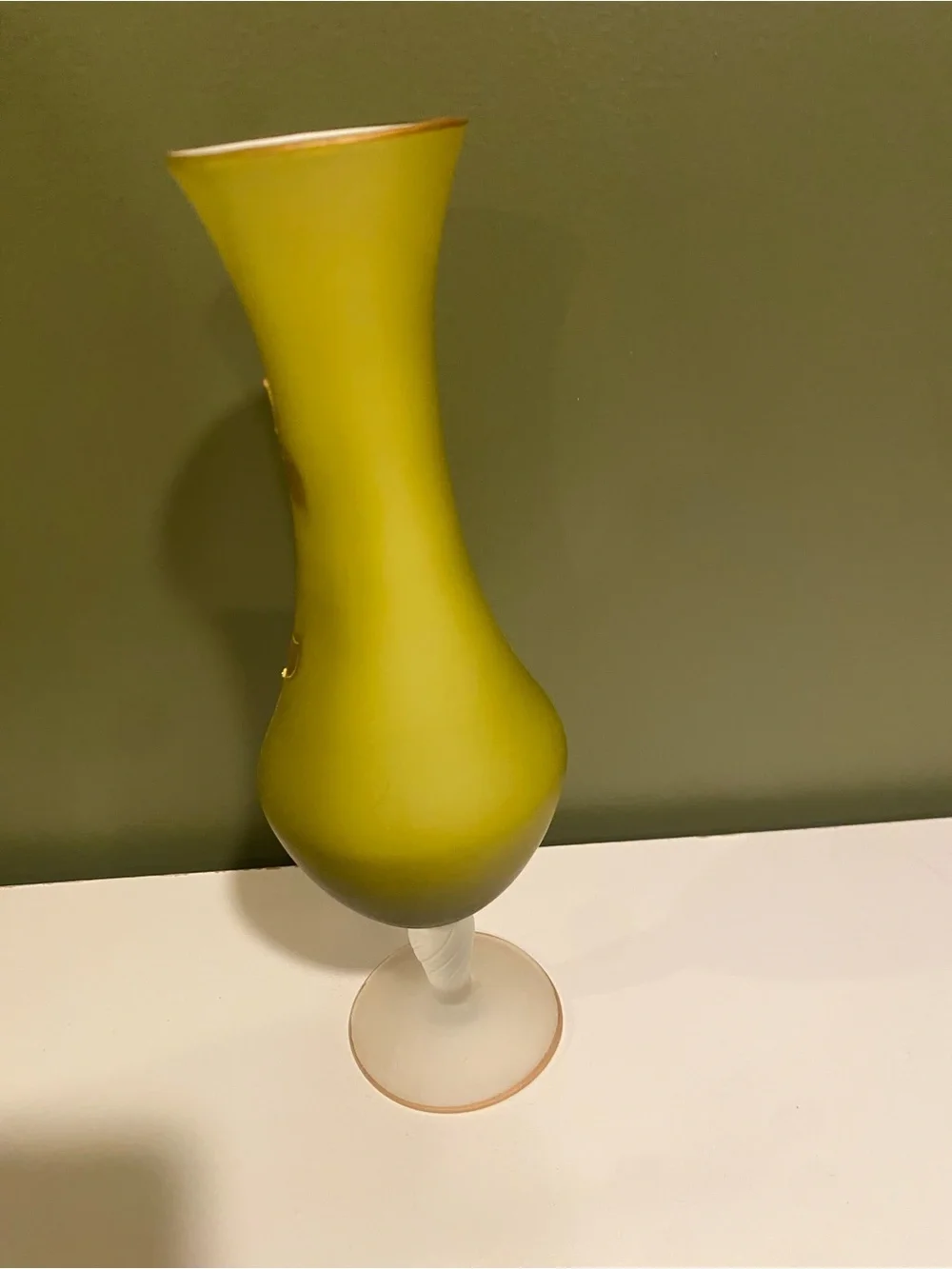 Hand-Blown Vintage Bristol Frosted Bud Vase with Gold Floral Accents